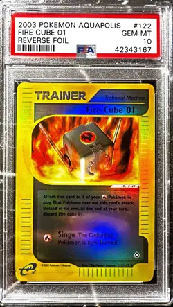 Fire Cube 01 122/147 Rev Holo Aquapolis E Reader 2003 Pokemon Card Graded PSA 10 - Image 1