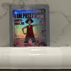Bandai One Piece CCG Monkey D. Luffy US Voyage Promo Holo Card Plus Poster - Image 3