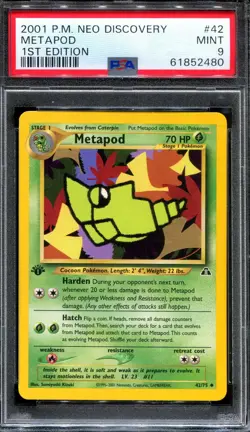 PSA 9 Pokemon 2001 1st Edition Neo Discovery Metapod Uncommon #42 - Image 1