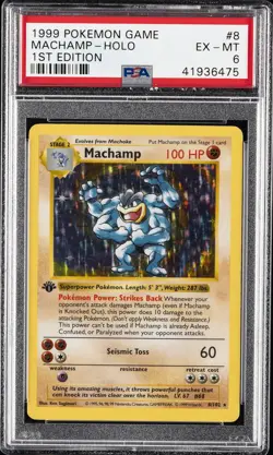 1999 POKEMON BASE SET 1ST EDITION #8 MACHAMP-HOLO PSA 6 - Image 1
