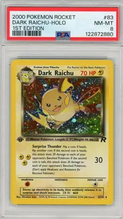 2000 POKEMON ROCKET 1ST EDITION #83 DARK RAICHU-HOLO PSA 8 - Image 1