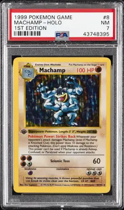 1999 POKEMON BASE SET 1ST EDITION #8 MACHAMP-HOLO PSA 7 - Image 1