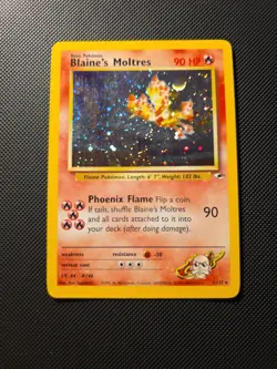Pokemon TCG Blaine's Moltres Gym Heroes Holo 1/132 Unlimited Rare Half Swirl - Image 1