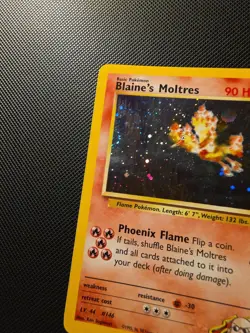 Pokemon TCG Blaine's Moltres Gym Heroes Holo 1/132 Unlimited Rare Half Swirl - Image 4