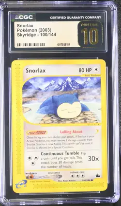 CGC 10 PRISTINE Snorlax 2003 Skyridge 100/144 Pokemon Card - Image 1