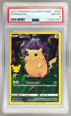 122927821 Pikachu 2021 Pokemon Sword & Shield Celebrations #005 PSA 8 - Image 1