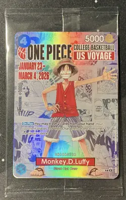One Piece CCG Monkey.D.Luffy College Basketball US Voyage Promo Card - Image 1