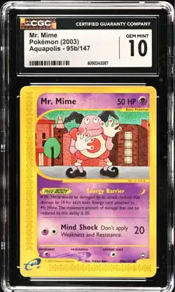 CGC 10 GEM MINT Mr. Mime 95b/147 Aquapolis 2003 Pokemon Card - Image 1