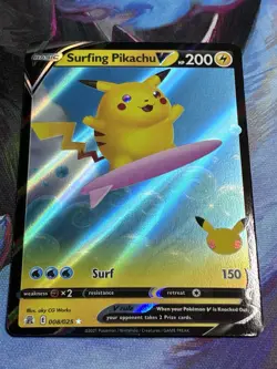 Surfing Pikachu V 008/025 Celebrations Holo Pokemon Card - Image 1