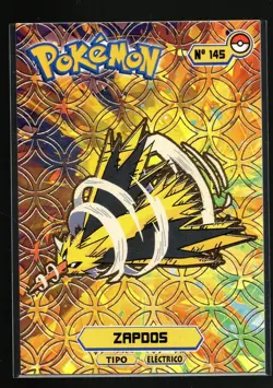 ZAPDOS #145 Card Tops Pokedex Database - Pokemon *GOLD HOLO FOIL DESIGN* - Image 1