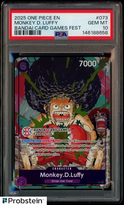 2025 One Piece EN Bandai Card Games Fest #073 Monkey D. Luffy PSA 10 - Image 1