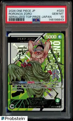 2026 ONE PIECE CARD JPN RORONOA ZORO SERIALIZED TOP PRIZE OP12-020 PSA 10 - Image 1