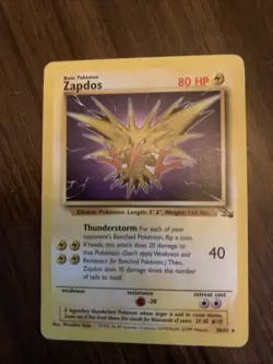 Pokemon TCG Zapdos Card 30/62 Rare Unlimited Fossil LP - Image 1