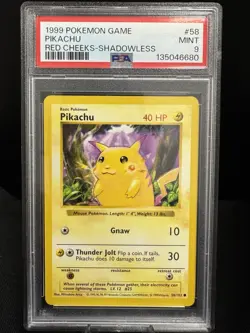 Pikachu Base Set Shadowless Red Cheeks 58/102 (1999) Pokemon PSA 9 - Image 1