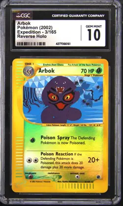2002 POKEMON EXPEDITION REVERSE HOLO ARBOK CGC 10 - Image 1