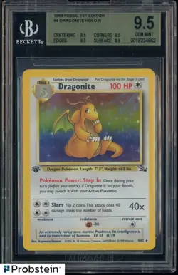 1999 Pokemon Fossil 1st Edition #4 Dragonite Holo BGS 9.5 GEM MINT - Image 1