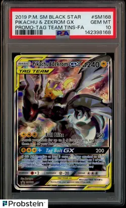 2019 Pokemon SM BSP Tag Team Tins #SM168 Pikachu & Zekrom GX PSA 10 - Image 1