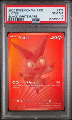 2025 POKEMON WHT EN-WHITE FLARE BLACK WHITE RARE #172 VICTINI PSA 10 - Image 1