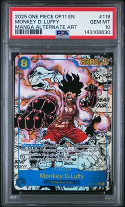 2025 ONE PIECE OP11-118 MONKEY D LUFFY MANGA ALT ART English PSA 10 GEM MINT - Image 1