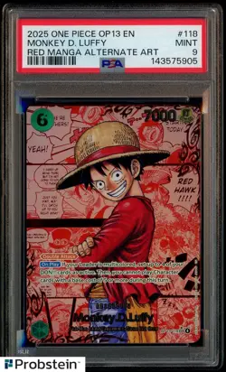 2025 One Piece OP13 EN Red Manga Alternate Art #118 Monkey D. Luffy PSA 9 MINT - Image 1