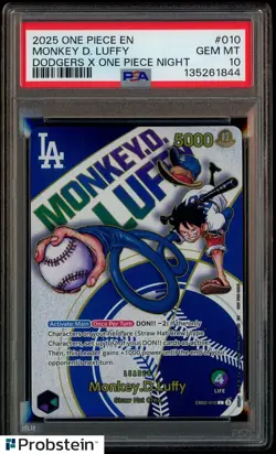 2025 ONE PIECE PROMOS DODGERS X ONE PIECE NIGHT #010 MONKEY D. LUFFY PSA 10 - Image 1