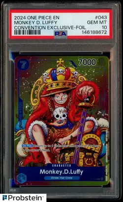 2024 One Piece EN Convention Exclusive Foil #043 Monkey D. Luffy PSA 10 GEM MINT - Image 1