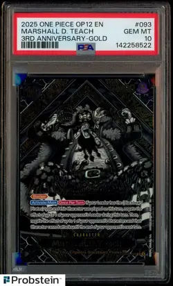 2025 One Piece OP12 EN 3rd Anniversary Gold #093 Marshall D Teach PSA 10 - Image 1