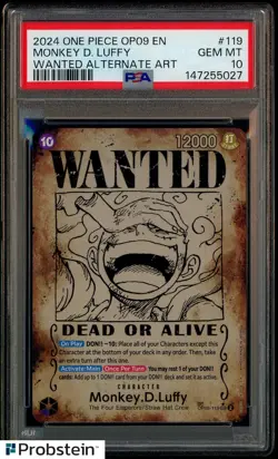 2024 One Piece OP09 EN Wanted Alternate Art #119 Monkey D Luffy PSA 10 - Image 1
