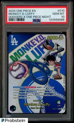 2025 ONE PIECE PROMOS DODGERS X ONE PIECE NIGHT #010 MONKEY D. LUFFY PSA 10 - Image 1