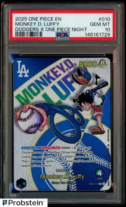 2025 ONE PIECE PROMOS DODGERS X ONE PIECE NIGHT #010 MONKEY D. LUFFY PSA 10 - Image 1