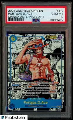 2025 One Piece OP13 EN Manga Alternate Art #119 Portgas D. Ace PSA 10 GEM MINT - Image 1