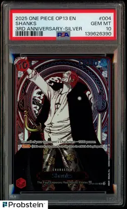 2025 One Piece OP13 EN 3rd Anniversary Silver #004 Shanks PSA 10 GEM MINT - Image 1
