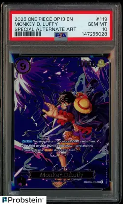 2025 One Piece OP13 EN Special Alternate Art #119 Monkey D Luffy PSA 10 GEM MINT - Image 1