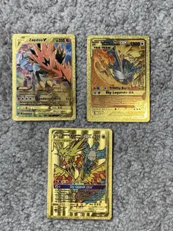 Set of 3 Zapdos V,GX Gold Accents+Moltres&Zapdos&Articuno Gold Foil Fan Art Card - Image 1