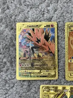 Set of 3 Zapdos V,GX Gold Accents+Moltres&Zapdos&Articuno Gold Foil Fan Art Card - Image 2