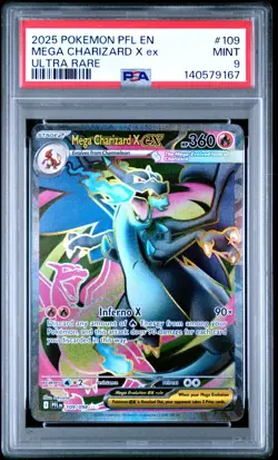 2025 POKEMON PFL EN-PHANTASMAL FLAMES ULTRA RARE #109 MEGA CHARIZARD X EX PSA 9 - Image 1