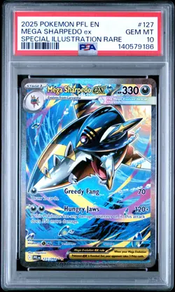 2025 POKEMON PFL EN-PHANTASMAL FLAMES #127 MEGA SHARPEDO EX PSA 10 - Image 1