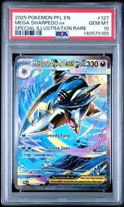 2025 POKEMON PFL EN-PHANTASMAL FLAMES #127 MEGA SHARPEDO EX PSA 10 - Image 3