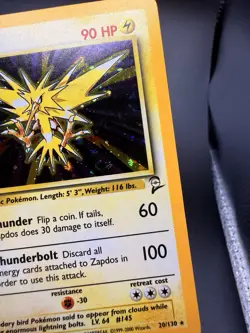 Pokemon TCG Zapdos Base Set 2 20/130 Holo Unlimited Holo Rare NM Swirl - Image 2