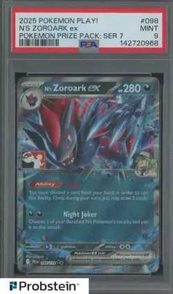 2025 Pokemon Play! Pokemon Prize Pack Series 7 #098 N's Zoroark ex PSA 9 - Image 1