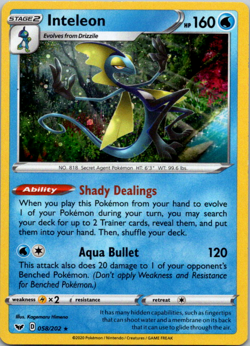 Inteleon - 058/202 - Pokemon Sword & Shield Base Set Cosmos Holo Rare Card NM - Image 1