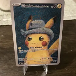 Pikachu with Grey Felt Hat 'CUSTOM MADE' Van Gogh Pokemon Promo Card - Image 1