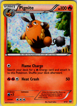 Pokemon 2012 Mcdonalds Promo Holo Pignite 4/12 DAMAGED - Image 1