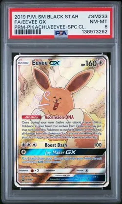2019 POKEMON SM BLACK STAR PROMO #SM233 FULL ART/EEVEE GX PSA 8 - Image 1