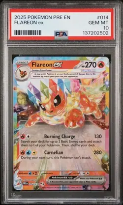 2025 Pokemon Prismatic Evolutions Flareon ex #014/131 PSA 10 - Image 1
