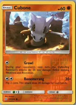 Cubone Common SM - Unified Minds 105/236 NM Reverse Holofoil - Pokemon - Image 1