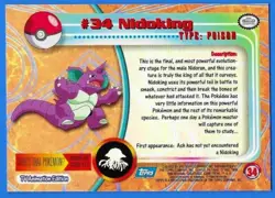2000 Topps Pokemon TV Animation Edition Nidoking #34 Blue Topps Logo NM-MT - Image 2