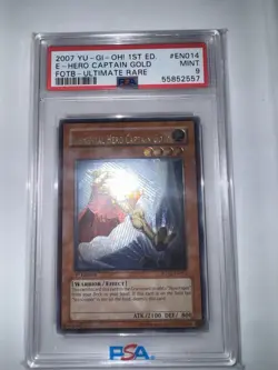 YUGIOH 1ST FOTB-EN014 ELEMENTAL HERO CAPTAIN GOLD ULTIMATE PSA 9 MINT - Image 1
