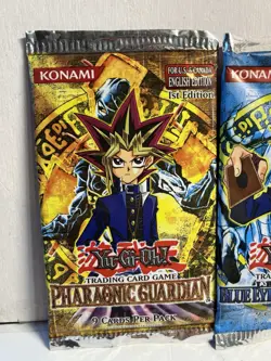 3 Old 1996 YUGIOH Sealed Blue Eyes White Dragon Pack & 2 1st Pharaonic Guardian! - Image 2