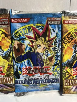 3 Old 1996 YUGIOH Sealed Blue Eyes White Dragon Pack & 2 1st Pharaonic Guardian! - Image 3